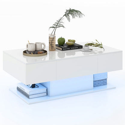 LED Coffee Table with 2 Drawers and Remote Control-White