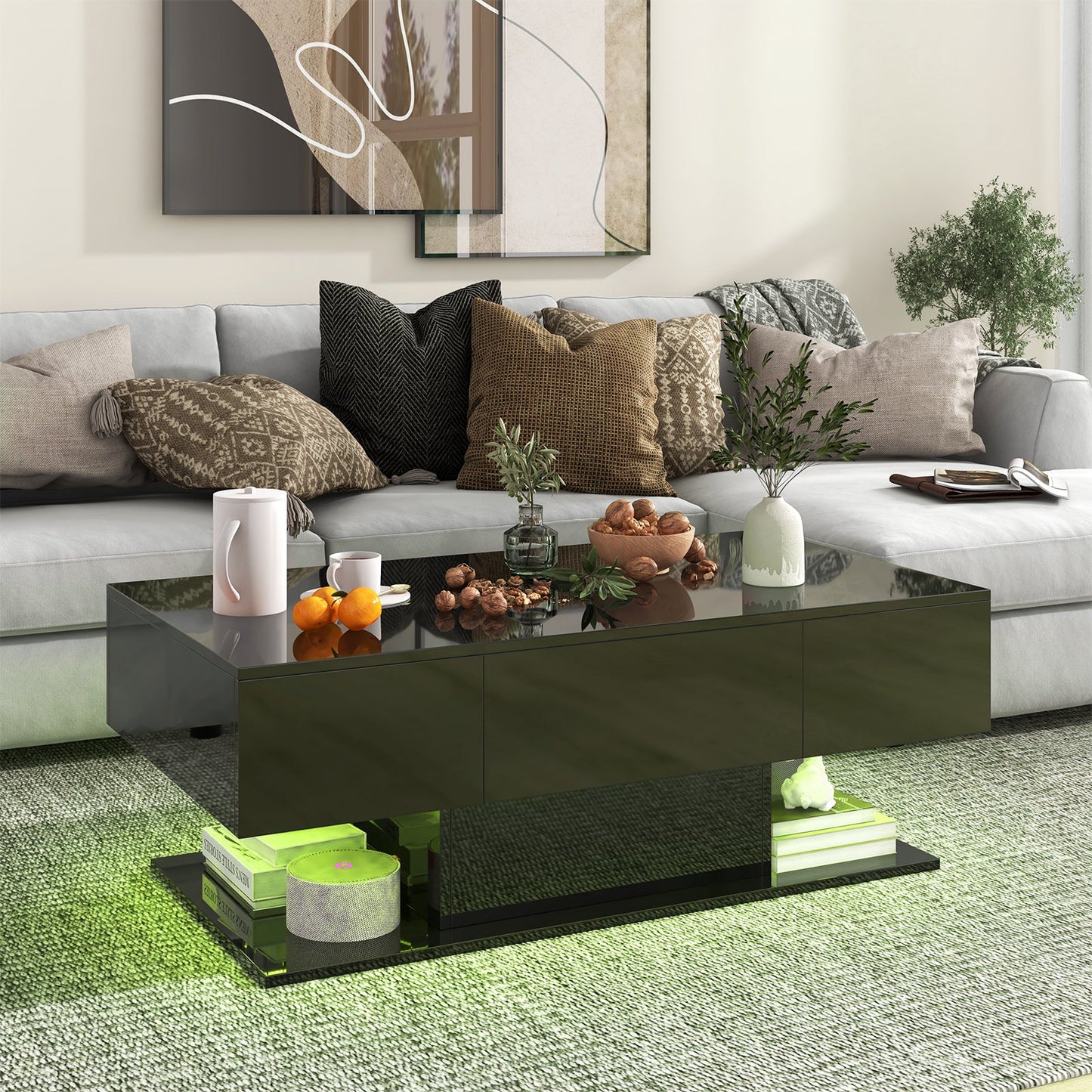 LED Coffee Table with 2 Drawers and Remote Control-Black