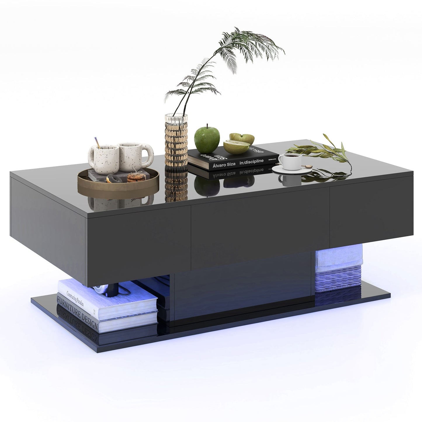 LED Coffee Table with 2 Drawers and Remote Control-Black