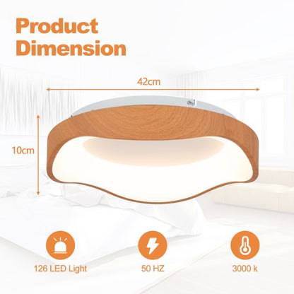 LED Mount Ceiling Light with Wood Pattern and Metal Frame-Natural