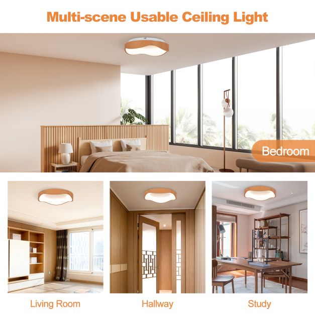 LED Mount Ceiling Light with Wood Pattern and Metal Frame-Natural