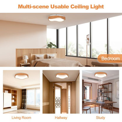 LED Mount Ceiling Light with Wood Pattern and Metal Frame-Natural