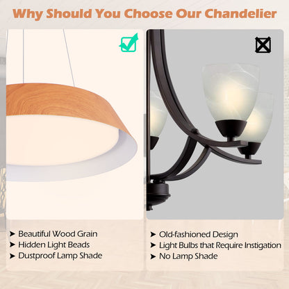 22W Modern Ceiling Light with Wood Grain and Metal Frame-Natural