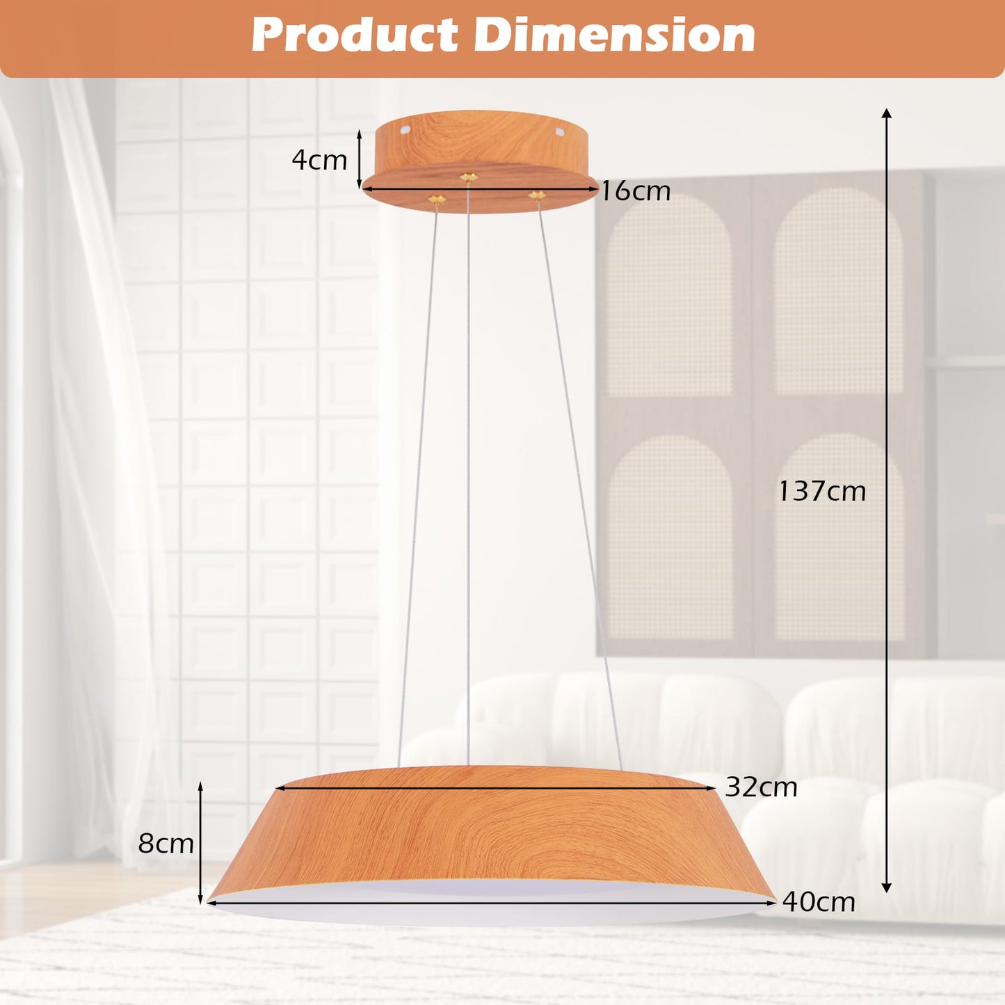 22W Modern Ceiling Light with Wood Grain and Metal Frame-Natural