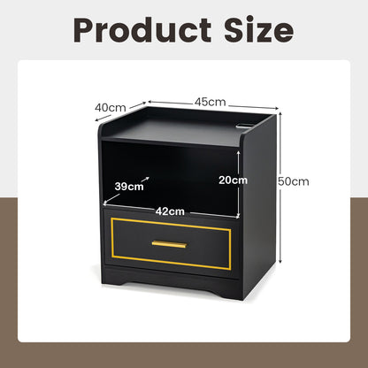 LED Nightstand with USB and Type-C Port-Black