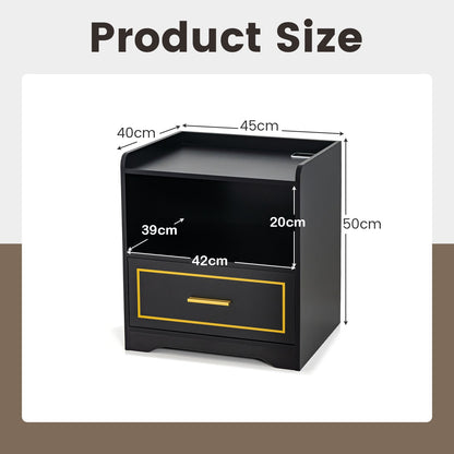 LED Nightstand with USB and Type-C Port-Black