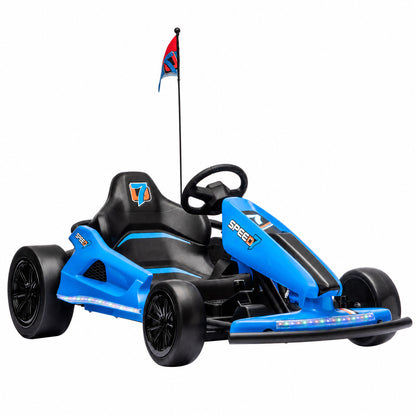 AIYAPLAY 24V Electric Drift Go Kart for Kids with Dual Motors, Soft Start, 12 KM/H High Speed, Headlight, for Ages 6-14, Blue
