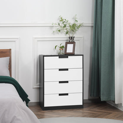 4 Drawer Storage Chest Cabinet Organiser for Bedroom, Living Room, 60cmx40cmx80cm, White and Black