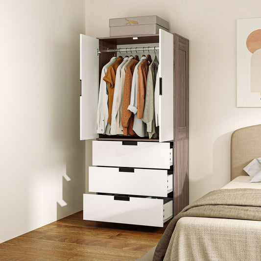 HOMCOM Two Door Wardrobe with drawers for Bedroom Use Family Use, White Brown