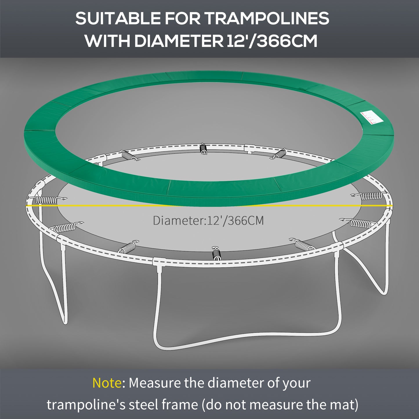 HOMCOM 12FT Replacement Trampoline Pad Thick Foam Safety Î¦366cm Spring Cover Bounce Padding - Green