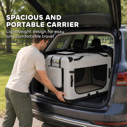 PawHut Pet Carrier Bag, Soft-Sided Dog Carrier with Security Buckle Strap, Washable Cushion and Folded Bowl, Light Grey