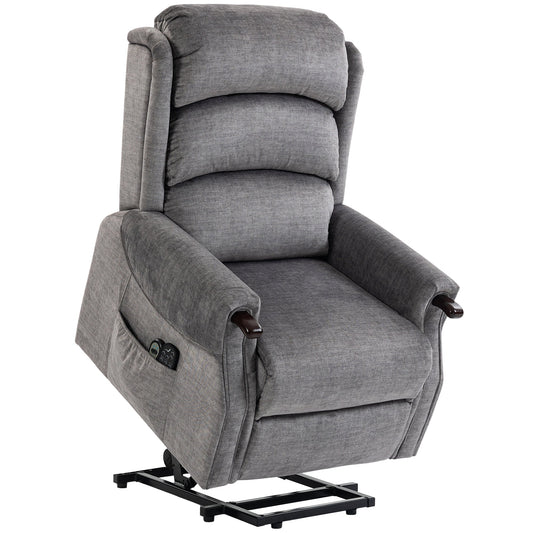 HOMCOM Power Lift Recliner with Vibration Massage and Heat, Lift Chair for Tall with Wood Grip, Pocket Spring, Light Grey
