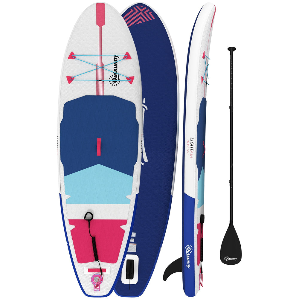 Outsunny Inflatable Stand Up Paddle Board, 305x89x15cm Extra-Wide SUP with Non-Slip EVA Deck, Adj Aluminum Paddle