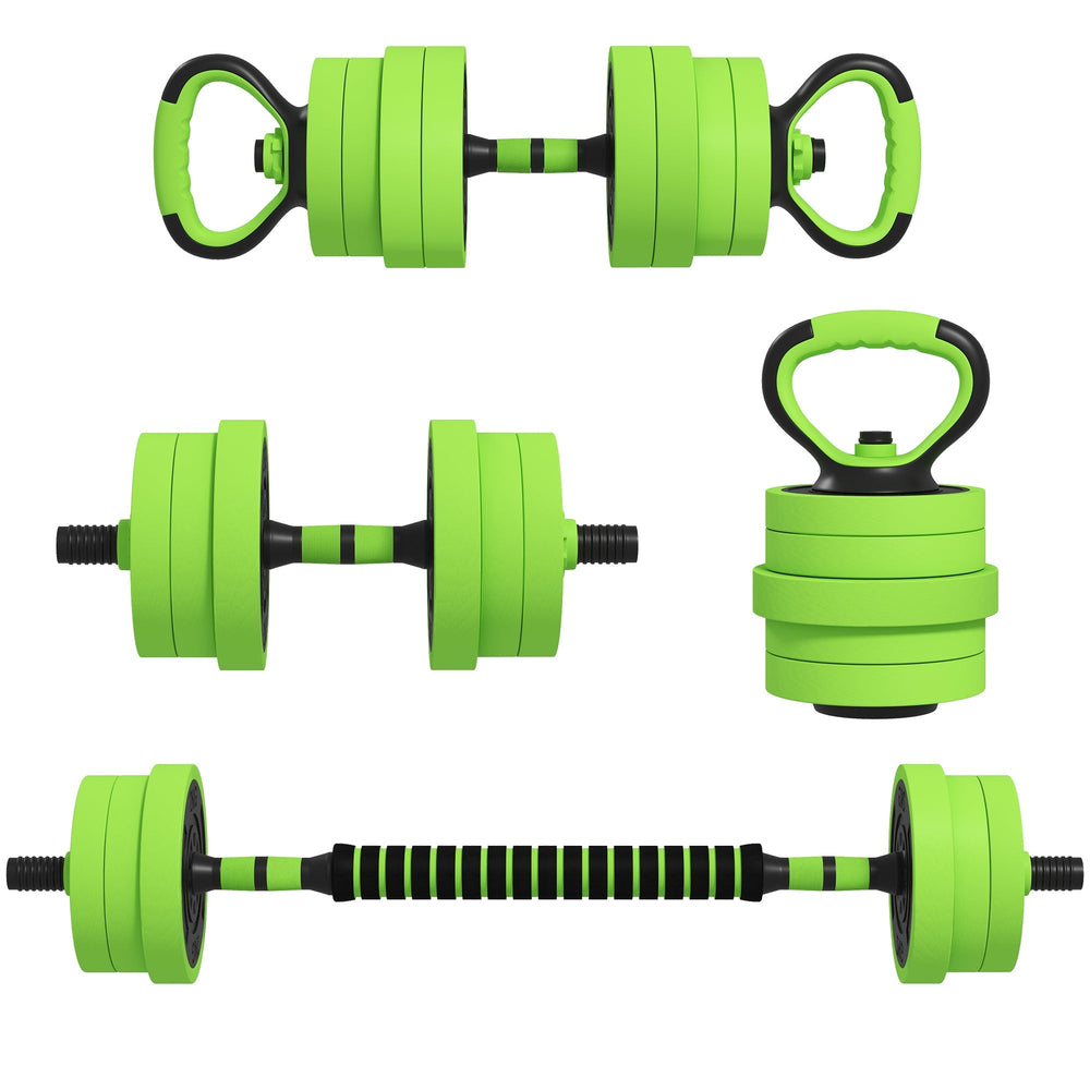 SPORTNOW 20kg Four-In-One Adjustable Weight Dumbbells Set, Barbell, Kettlebell, Push Up Stand - Green