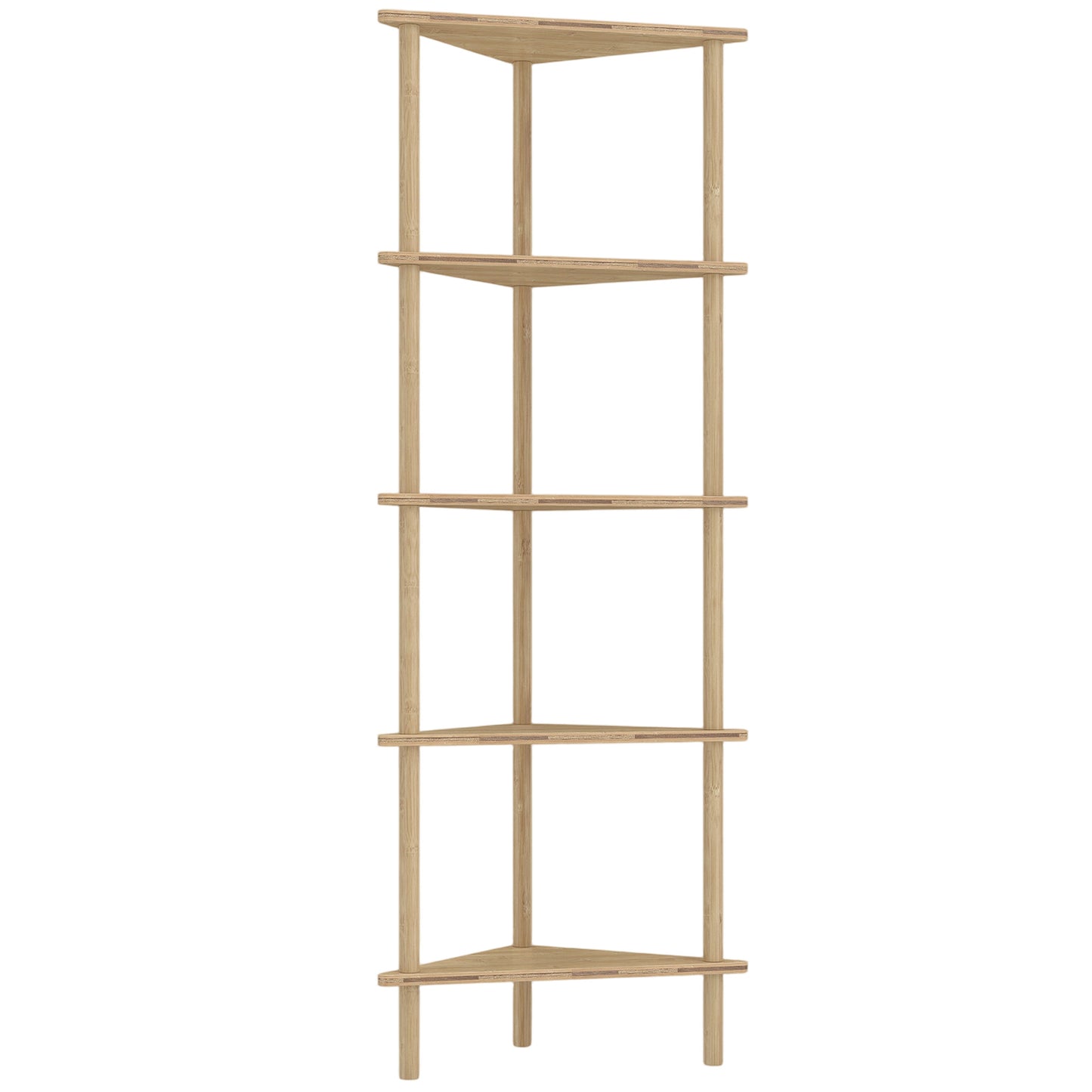 HOMCOM Bamboo Storage Shelf, 5-tier Corner Shelf, Freestanding Shelving Unit for Living Room, Home Office, Natural Wood Finish