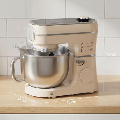 HOMCOM Stand Mixer, 6L 1400W Tilt-Head Food Mixer with 11 Speeds, Pulse & Fermentation Function, LED Display, Cream