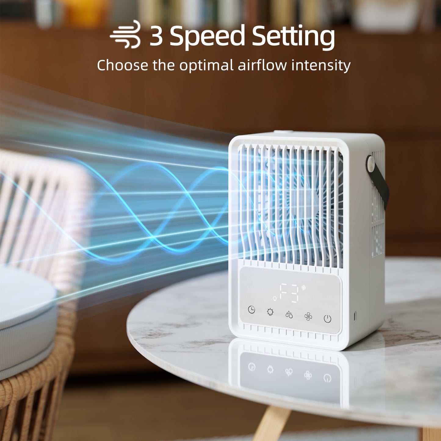 HOMCOM Desk Fan with Humidifier and RGB Light Portable Table Fan with 550ml Water Tank White