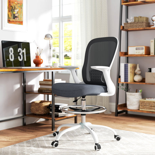 HOMCOM 99-119 cm Draughtsman Chair, with Adjustable Footrest - Grey