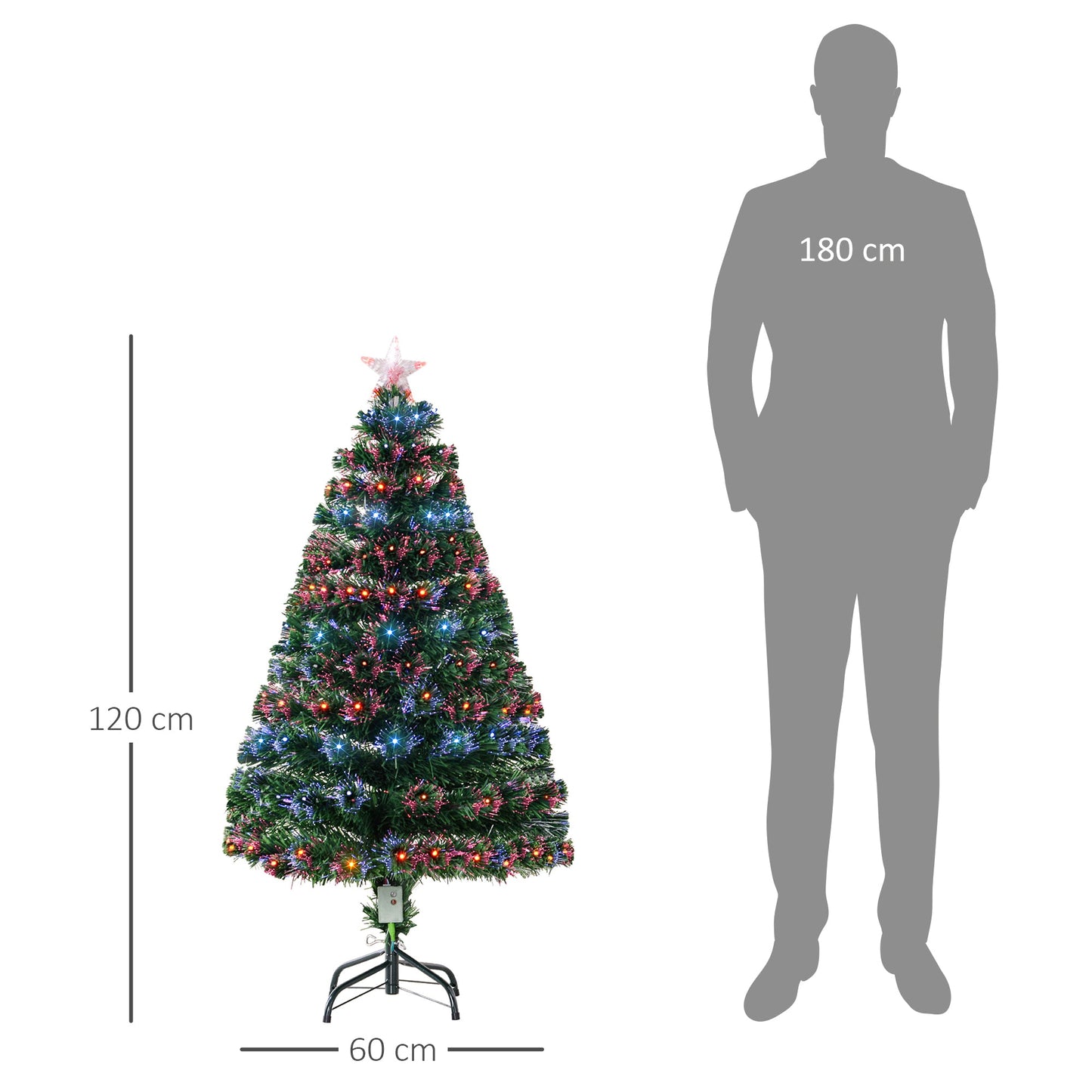 HOMCOM 4 Feet Prelit Artificial Christmas Tree with Multi-Coloured Fiber Optic LED Light, Holiday Home Xmas Decoration, Green