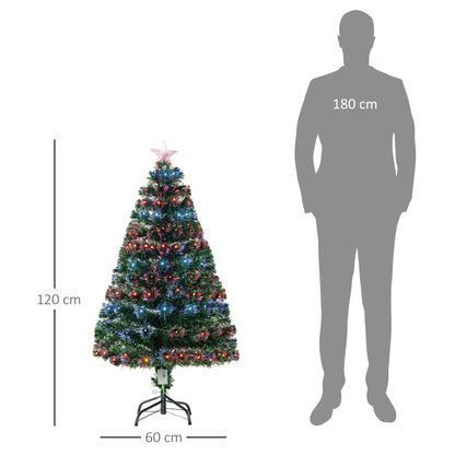 HOMCOM 4 Feet Prelit Artificial Christmas Tree with Multi-Coloured Fiber Optic LED Light, Holiday Home Xmas Decoration, Green