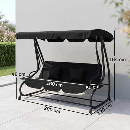 Outsunny Three-Person garden Swing Chair, with Adjustable Canopy - Black