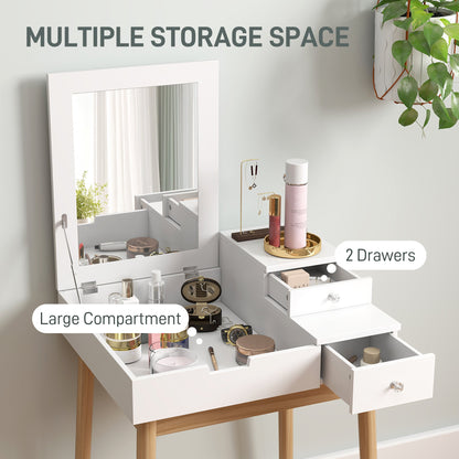 HOMCOM Dressing Table with Flip-up Mirror, Makeup Desk with 2 Drawers, Vanity Table Writing Desk for Bedroom Living Room, White