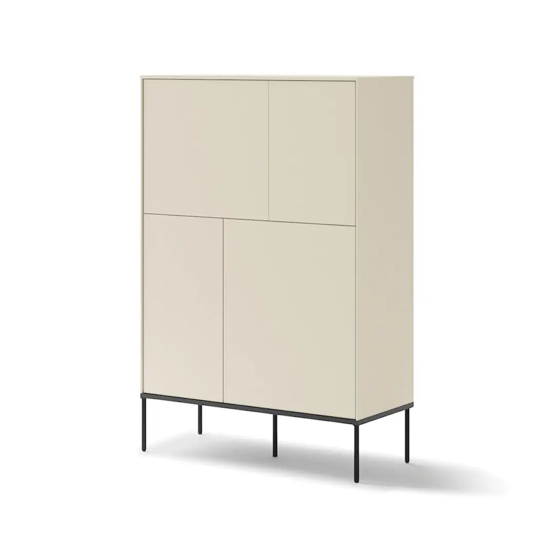 Beige cabinet with black legs on a white background