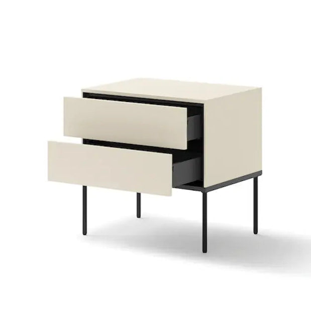 Modern side table with two drawers on a white background