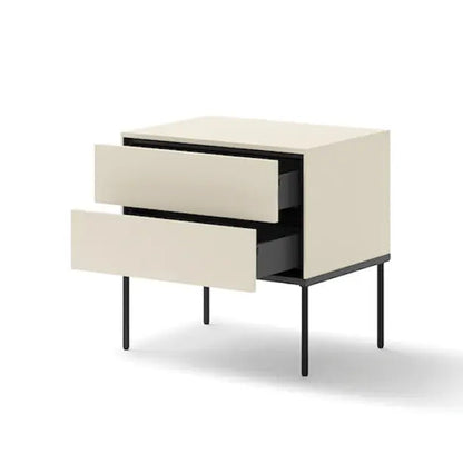 Modern side table with two drawers on a white background