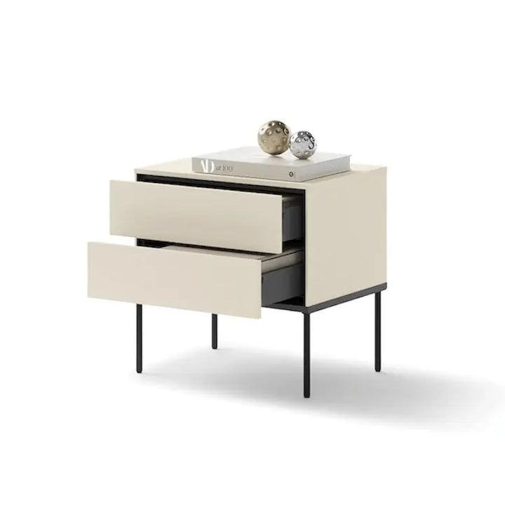 Modern nightstand with two drawers on a white background