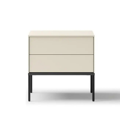 Beige nightstand with black legs on a white background