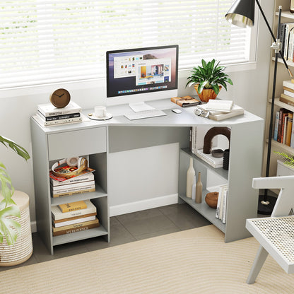 L-Shaped Computer Desk with Storage and Open Shelves for Living Room Bedroom-Grey