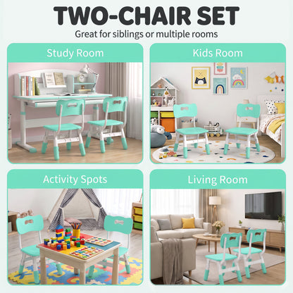 AIYAPLAY 2 PCS Kids Desk Chairs, 3 Level Height Adjustable Children's Chairs with Backrest for 1.5-8 Years, Max Load 50KG, Green