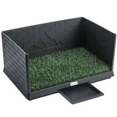 PawHut Dog Toilet Tray, Indoor Outdoor Dog Potty with High Walls, Grass Turf, Slide-Out Tray, Urine Collection Base