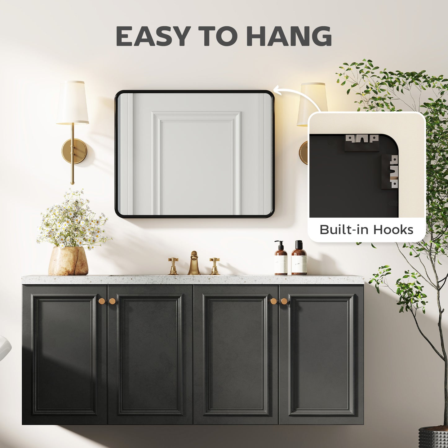 HOMCOM Rectangular Wall Mirror with HD Glass - Black