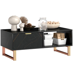 HOMCOM Elegant Marble Effect Storage Coffee Table - Black