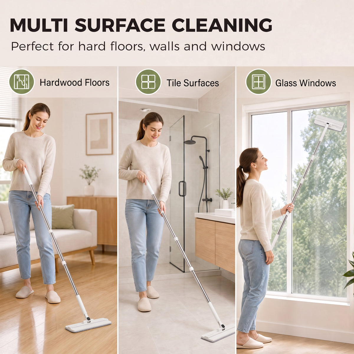 HOMCOM Mop and Bucket Set, Compact Flat Mop and Bucket with Wringer, 2-Chamber Design, 5 Reusable Microfiber Pads, White