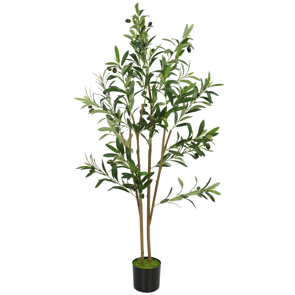 HOMCOM Decorative Artificial Plant, 120 cm Silk Olive Tree with 303 Leaves in Cement Pot, Fake Plant