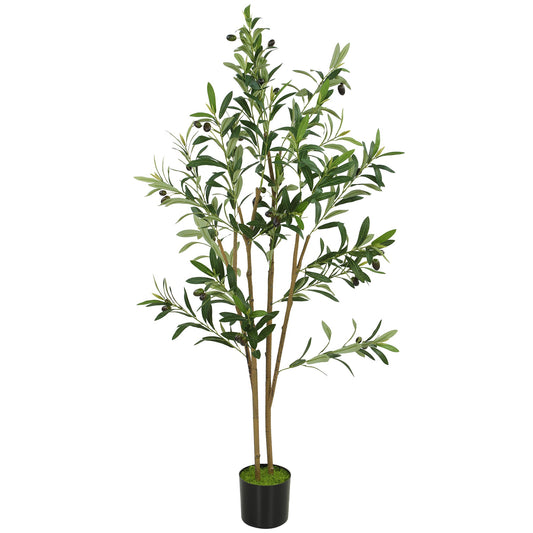 HOMCOM Decorative Artificial Plant, 120 cm Silk Olive Tree with 303 Leaves in Cement Pot, Fake Plant