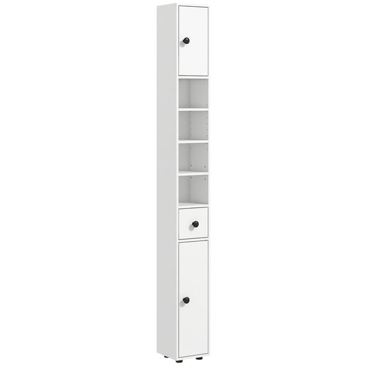 kleankin 180cm Slim Bathroom Cabinet, with Drawer, Shelves and Cupboards - White