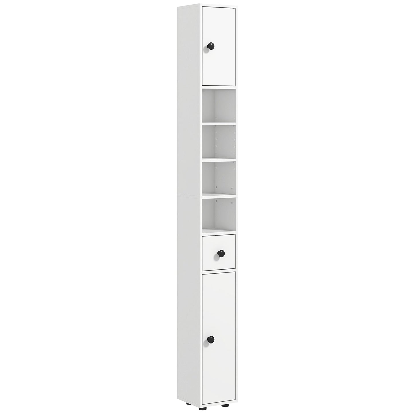 kleankin 180cm Slim Bathroom Cabinet, with Drawer, Shelves and Cupboards - White