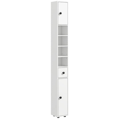 kleankin 180cm Slim Bathroom Cabinet, with Drawer, Shelves and Cupboards - White