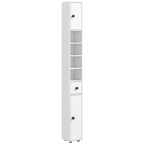 kleankin 180cm Slim Bathroom Cabinet, with Drawer, Shelves and Cupboards - White