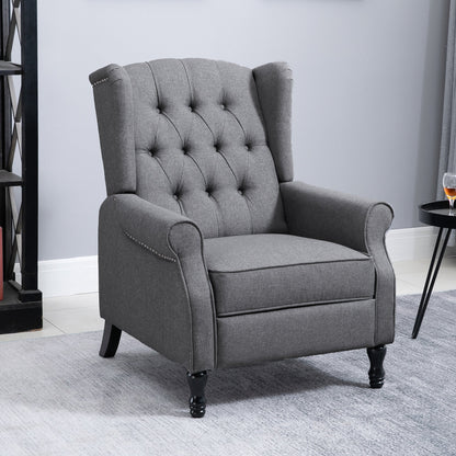 HOMCOM Recliner Armchair, Vintage Reclining Chair with Nail Head Trim, Wingback Chair with Button Tufted Back and Footrest, for Living Room, Grey