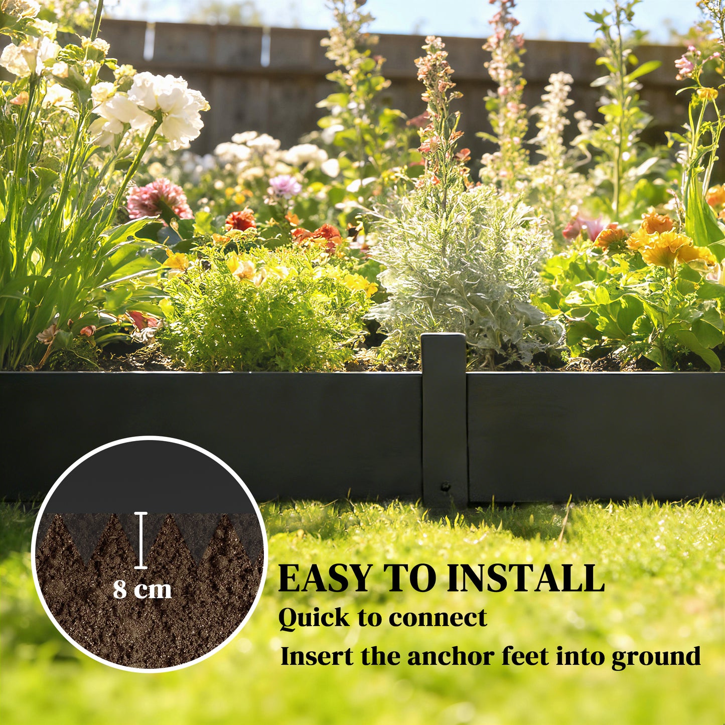Outsunny 5pcs Garden Fence, Metal Picket Fence Panels, 115x20cm, Black
