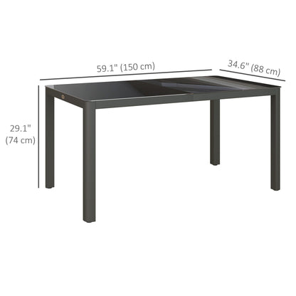 Outsunny 150cm x 88cm Aluminium Table, with Glass Tabletop - Grey
