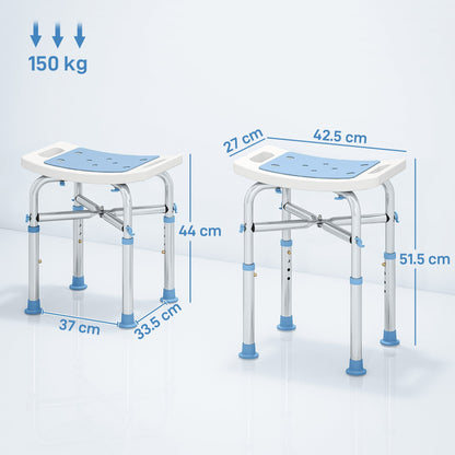 HOMCOM 44-51.5cm Aluminium Frame Shower/Bath Stool - Light Blue