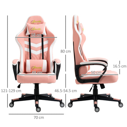 Vinsetto Racing Gaming Chair with Lumbar Support, Headrest, Swivel Wheel, PVC Leather Gamer Desk Chair for Home Office, Pink