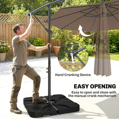 Outsunny 3m Overhanging Parasol, with Base, Weights and Cover - Coffee