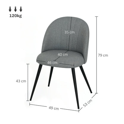 HOMCOM Dining Chairs Set of 2, Modern Upholstered Kitchen Chairs with Metal Legs, Shell Backrest and Padded Seat for Dining Room, Bedroom, Living Room, Vanity, Grey